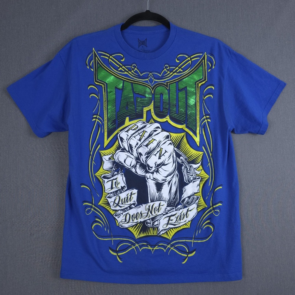 Tapout Fist Punch Shirt Mens XL Blue Short Sleeve MMA Quit Does Not Exist